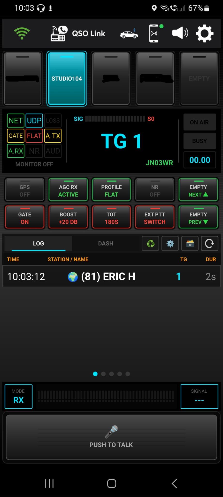 Tableau de bord QSoLink connecté sur Studio104