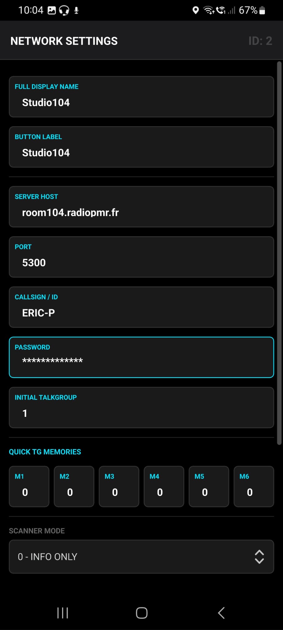 Capture d'écran paramétrage QSoLink – Studio104